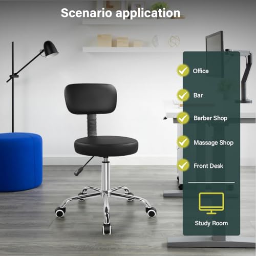Image of BFTOU Home Office Chair with Backrest Adjustable Drafting Chair Thick Seat Cushion Rolling Stool with Wheels for Shop Salon Bar Kitchen Studio, Black