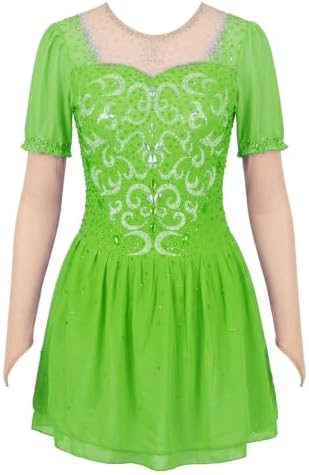 LIUHUO Women Girls Figure Skating Dress Competition Costume Green
