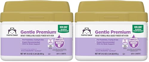 Image of Amazon Brand - Mama Bear Gentle Premium Baby Formula Powder, DHA for Brain Support, Gentle Immune Blend 6, 2'FL HMO, For Fusiness, Crying & Gas, 21.5 oz, 1.34 pound (Pack of 2)