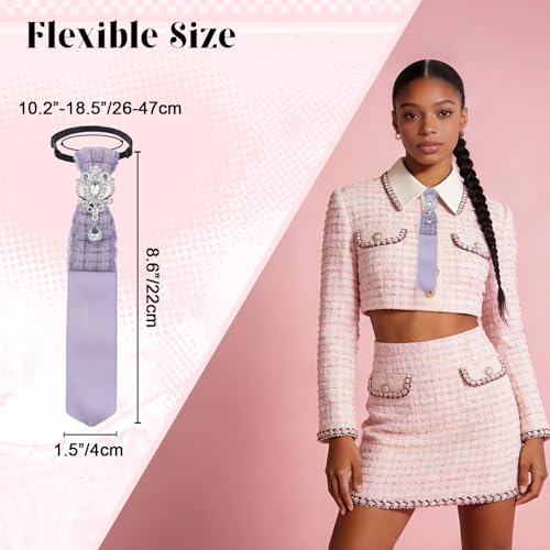 Image of Rhinestone Ties for Women, Skinny Neck Tie for Women Business Prom | Polyester Womens Tie, Tweed Splice Design, Rhinestone Ornament, Adjustable Strap, Elegant Retro Look, for Banquet Party Date