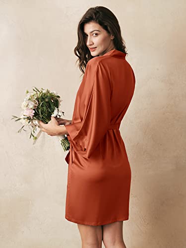 Aw Bridal Satin Kimono Robe Burant Orange Silk Robes For Women Bridesmaids, Bride Party Robes With V-Neck For Wedding Day, L #TOP2