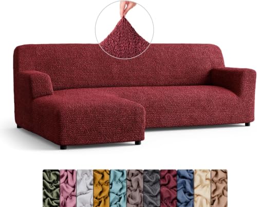 Image of Bellissima Sofa Covers - Premium Luxury Microfibra Plain Stretchable Sofa Cover Fully Covered Slipcover, Imported from Italy (Bordeaux, L Shape Left-UN)