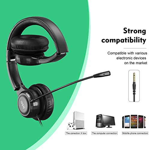 Anivia Stereo Computer Headset With Noise Cancelling Microphone For Pc Office Phone Laptop - On-Ear Wired Headphones With Microphone, 3.5Mm Audio Jack For Ps4 Ps5 Xbox, A7Plus Black #TOP5