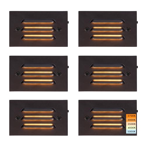 CLOUDY BAY 4 Inch 5CCT 12V 4W Low Voltage LED Step Light with Horizontal Louvered Faceplate for Steps Decks Stairs,Outdoor Stair Lights,Wet Locations,6 Pack,Oil Rubbed Bronze