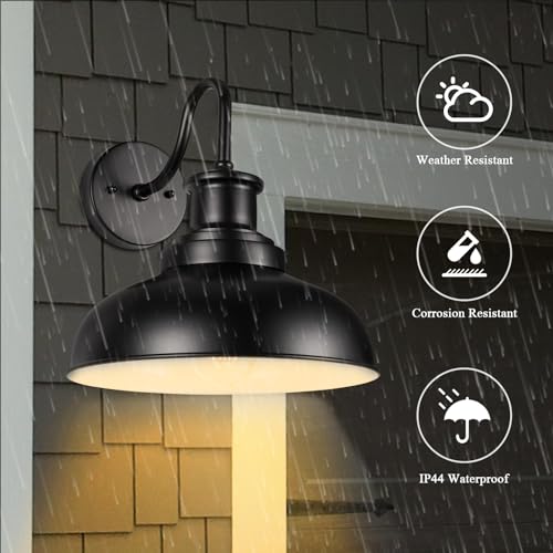 Image of Outdoor Barn Lights Outdoor Wall Sconces Farmhouse Exterior Wall Mount Light Vintage Outside Wall Lighting Fixture Industrial Black White Lanterns for Porch, Entryway, Garage, 2 Pack