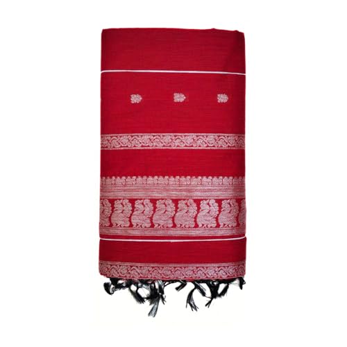 Image of Pure Kalyani Cotton Saree | Zari Border & Blouse Piece - Lata Gadwal Design | Traditional Saree