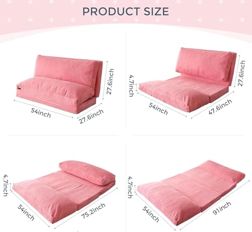 Image of MAXYOYO Folding Sofa Bed, Floor Sofa Convertible Chair with Washable Cover, Floor Couch Lounge Bean Bag Chair Bed for Living Room, Pink, 54x91 Inch
