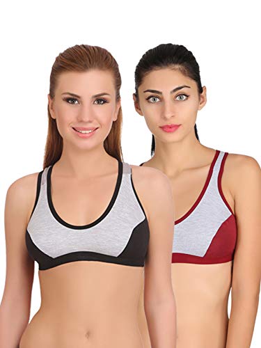 Image of Women's Cotton Lycra Blend Sports Bra, Regular Everyday Bra|Full Coverage Bra|Yoga Fitness Bra Exercise Gym Bra No Padded Sports Bra