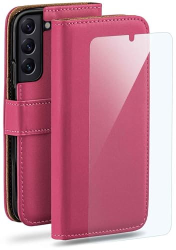 Étui Samsung S22 Plus protection intégrale cuir synthétique rose et film