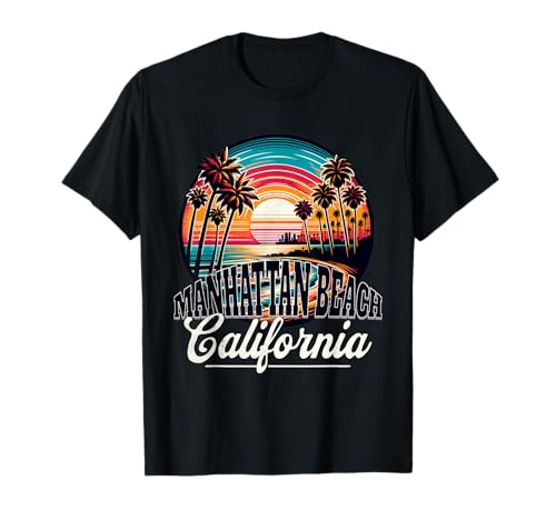Manhattan Beach California Beach Palmera Sunset Souvenir Camiseta