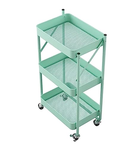 Carrito Baño Carro Plegable De 3 Niveles Con Ruedas De Metal Para Cocina, Carro De Almacenamiento, Carro Rodante, Carro Utilitario, Cesta De Frutas Y Verduras Carrito Verdulero para Cocina(Blue)