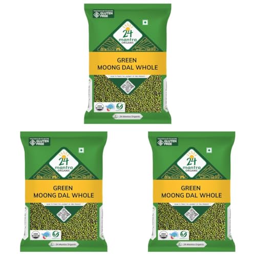 Image of 24 Mantra Organic 24Mantra Organic Unpolished Green Moong Whole /Hari Moong /Pesara Pappu - 1 Kg | Pack of 3 | 100% Organic | Chemical Free & Pesticides Free | Ideal for Sprouting | Unadulterated