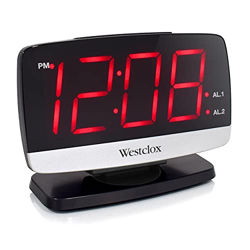 Westclox Tilt & Swivel Digital Alarm Clock Extra Large 1.8” LED Time Display–Easy to Read Display Great for Bedroom Home Office Model# 71052 (Red)