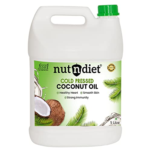 Image of nutndiet Cold Pressed Coconut Oil 5 Litre Can | Pure, Natural & Chemical-Free | Multipurpose Oil for Cooking, Skin Care, Hair Care & Massage | Rich in Nutrients & Antioxidants
