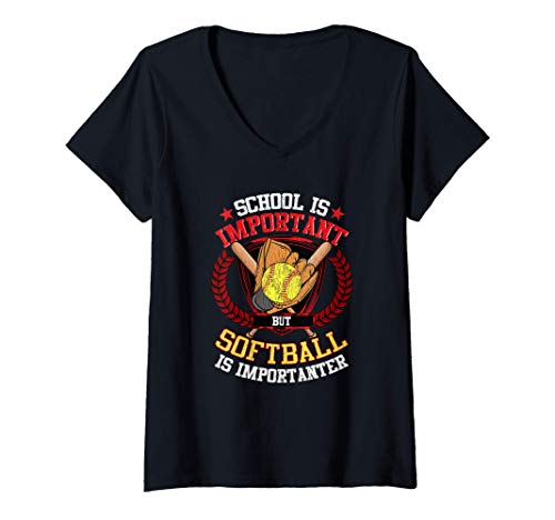 Donna Softball Player Girls Team Pitcher Catcher Gift Maglietta con Collo a V