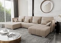 AXLIVING Canapé d'angle Convertible Beige Florinna 345 cm XXL U