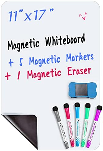 INMORVEN 17 x 11 inches Magnetic Dry Erase Whiteboard Sheet, White Board for Fridge, with 5 Colored Markers and 1 Eraser, Small Message Center for Family Office Refrigerator and Kitchen Shopping List