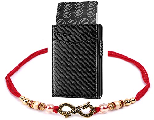 Image of VOGARD Unisex Card Holder Pop Up Cards Slim Leather Wallet RFID Protection Up to 11 Cards Card Case with Rakhi(Carbon Black)