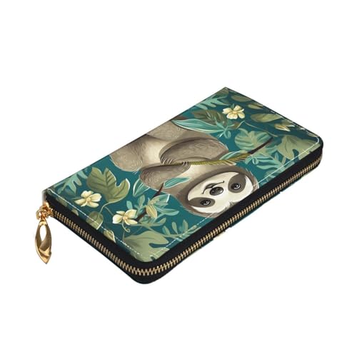 Adorable Sloth Women Wallets Leather Zip Around Clutch Purses Waterproof Credit Card Holder With Phone Holder Ladies Travel Coin Purse3