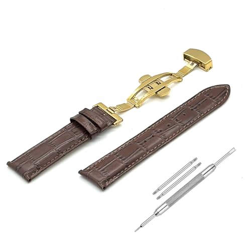 Image of Lineon 20mm Half Padded Leather Mens Watch Strap with ButterFly Lock For Branded Watches Tool and Pins Include