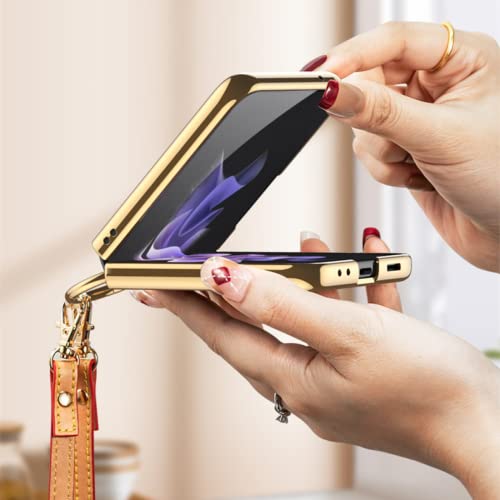 Para Samsung Galaxy Z Flip 3 capa, meninas com tudo incluído com alça dobrável PU capa protetora à p