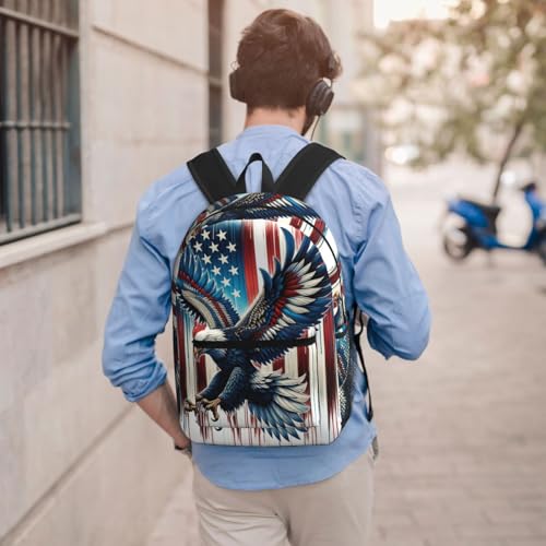 Eagle American Flag Fashionable Daypack 17 Inches Zippers Backpack Double Shoulder Bag for Women Men4