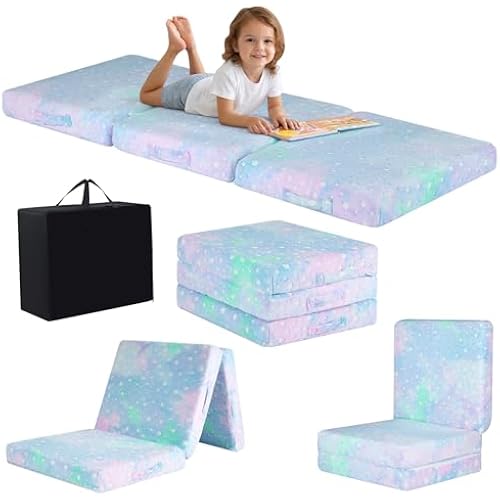 MeMoreCool Glow Star Kids Trifold Floor Mattress Futon, 57x22 Inch Colorful