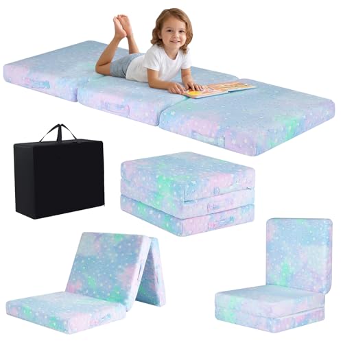 MeMoreCool Glow Star Kids Trifold Floor Mattress Futon, 57x22 Inch Colorful