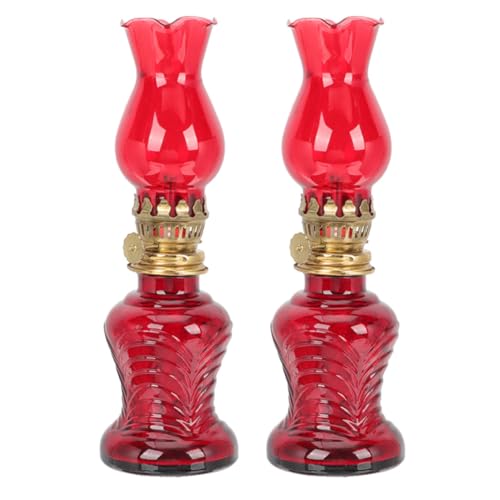 Angoily Lot de 2 Lampes à Pétrole en Verre Vintage Rouge pour Éclairage D'ambiance Léger, Lanterne Rétro pour Camping en Extérieur et Moments Romantiques en Couple