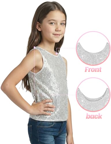 Image of Noomelfish Girls Sequin Tank Tops Sparkly Glitter Dance Sleeveless Shirt (5-12 Years)