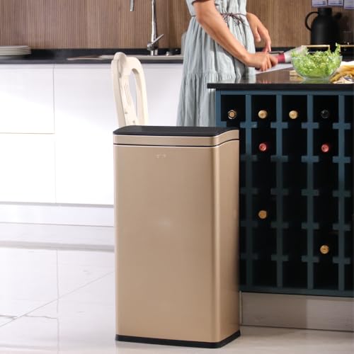 Image of 10.4 Gallon Large Metal Kitchen Garbage Can, Stainless Steel Trash Can, Open Top, Tall, Gold Wastebasket for Home Bathroom Hotel Lobby Office (40L Gold)