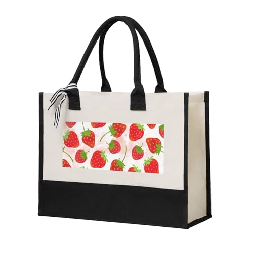 ZTPOWQA Bolsa de lona con estampado de fresas para mujer, gran capacidad, para playa, viajes, oficina, compras