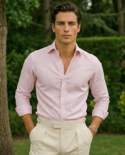 Image of IndoPrimo Men's Striped Shirt | Premium Slim Fit Full Sleeve Formal Casual Shirt | Button-Down Cotton Shirt for Office