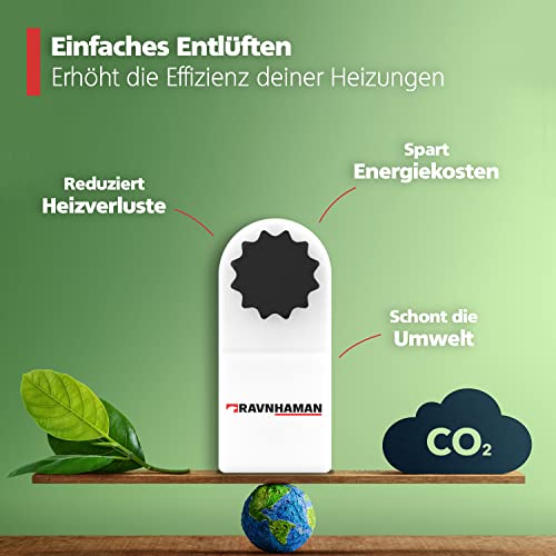 RAVN HAMAN Heizungsentlüfter mit praktischem Auffangbehälter - Entlüftungsschlüssel 5 mm Vierkant - Heizungsschlüssel für alle gängigen Heizkörper - Heizungen leicht entlüften