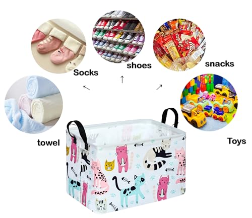 Image of Rectangle Gift Storage Basket Home Shelf Storage Basket Organizer Box Clothes Laundry Hamper Nursery Basket Laundry Basket with Handles (Cat)