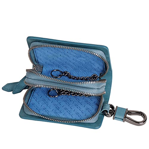 Image of VISOUL Car Key Case Holder Double Zipper, Leather Car Smart Key Fob Case with Keychain for Men and Women