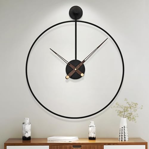 HAITANG Relojes de Pared Grandes para Sala de Estar, Moderno Decorativo Rústico de Metal Negro Silencioso Sin Tic Tac Funciona con Pilas Reloj Redondo de 61cm para Chimenea, Dormitorio, Oficina