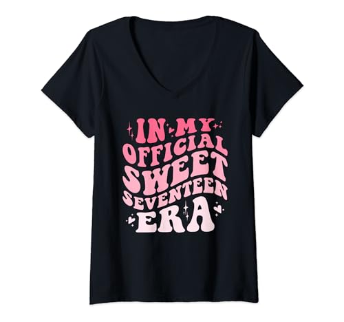 Mujer Camiseta In My Official Sweet Seventeen Era Birthday Retro Groovy Camiseta Cuello V