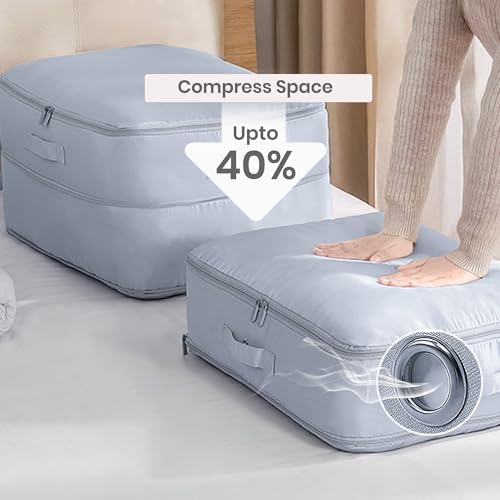 Image of Yellow Weaves Space Saving Self Compression Organizer Bag for Comforters, Blankets, Clothes, Travel, Storage Bag for Wardrobe, No Vacuum Needed, 2 Layer, Small (Pack of 6)
