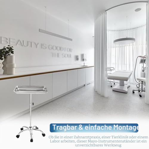 Mayo Instrument Stand, Mobile Rolltisch für Zahnmedizin, Veterinärmedizin, Haustierkliniken Zubehör - Verstellbare Höhe 35 \-51\ Doppelposten Dienstwagen mit Lift-Out-Tray (C)
