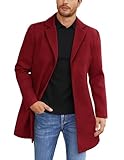 COOFANDY Winter Trench Coat Men Long Jacket Classic Notched Collar Wool Blend Pea Single Breasted Top Red
