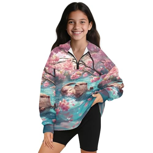 Image of AmzPrint Girls Graphic Quarter Zip Coat Long Sleeve Lightweight Oversized Athletic Running Hoodies For Kids Teen Girls