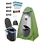 Black Toilet and Green Tent