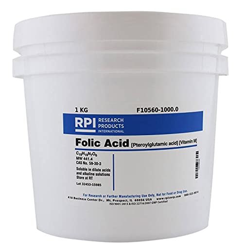 Research Products International Folic Acid [Pteroylglutamic Acid] [Vitamin M], 1 Kilogram - RPI