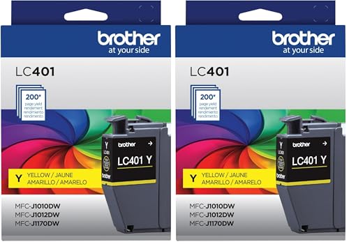 Image of Brother Genuine LC401Y Standard-Yield Yellow Ink Cartridge (Pack of 2)