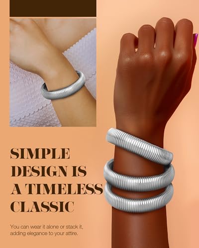 Gold Bangle Bracelets for Women Chunky Stretch Bracelet Set Stackable Bangles 14K Gold Plated Stainless Steel 10mm 16mm 20mm2