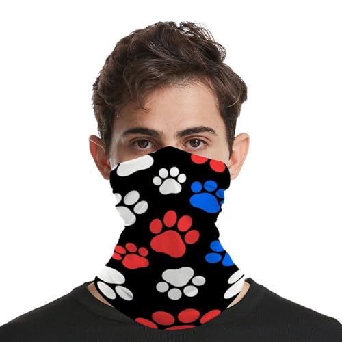 Red Blue White Dogs And Cats Paws Neck Gaiter Face Cover Scarf, Breathable Sun Balaclava for Skiing Fishing Hiking Cycling4