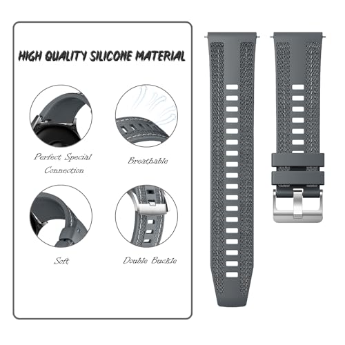 Niboow Armband van 22 mm voor Huawei Watch GT6/GT 6 Pro/GT5/GT 5 Pro/GT4/GT3/GT2 Pro/GT2/Watch5/Watch4/Watch3 Pro (46 mm), voor mannen en vrouwen, siliconen, voor Huawei Watch 4 Pro 48 mm, Grijs, 22