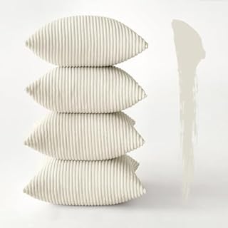 MIULEE Set of 4 Corduroy Cushion Covers Soft Decorative Square Throw Pillow Covers for Spring Cushion Soft Pillowcase Striped Corduroy Cushion Covers Pack of four for Home decor Sofa 16x16inch Cream
