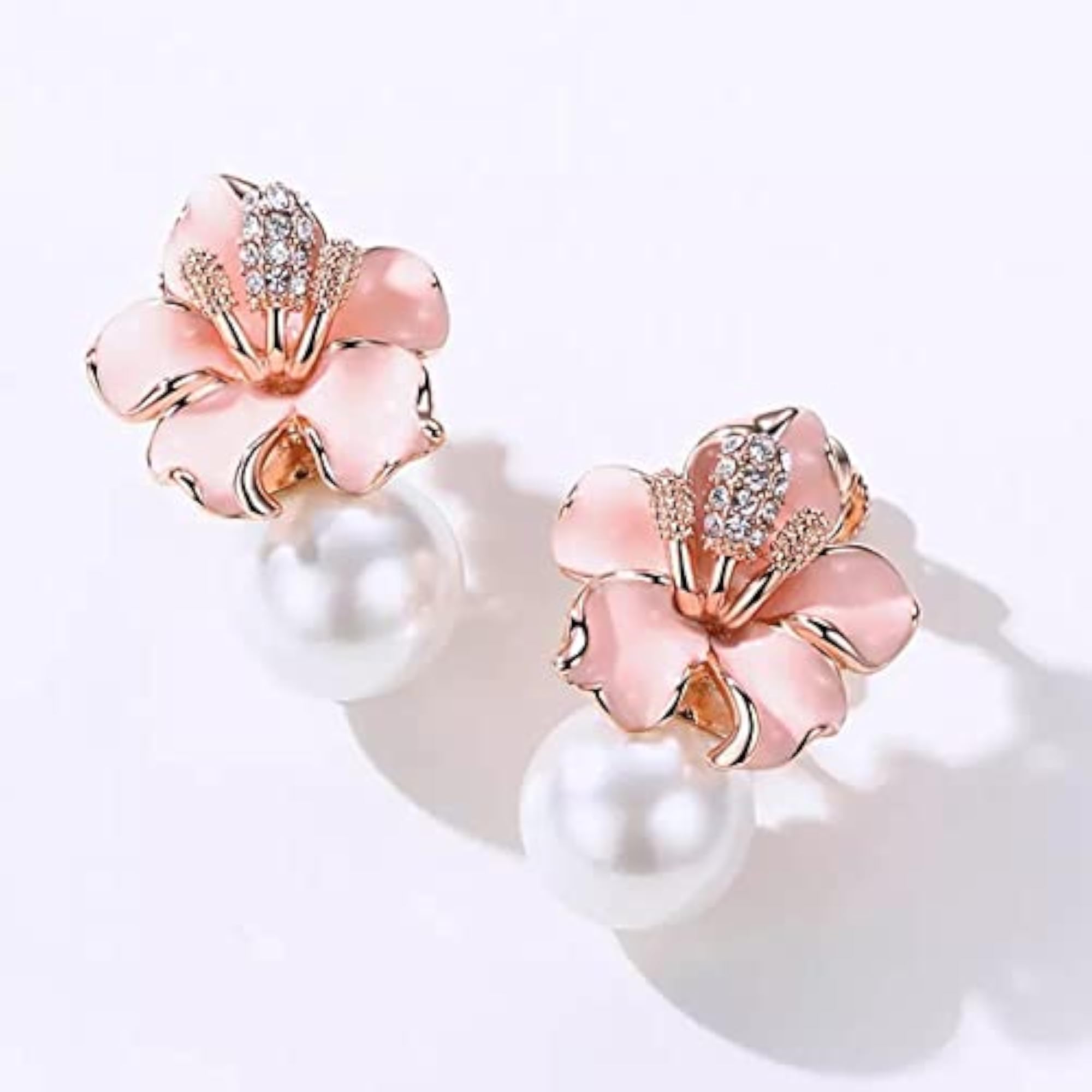 Crystal Pearl Plated Stud Earrings
